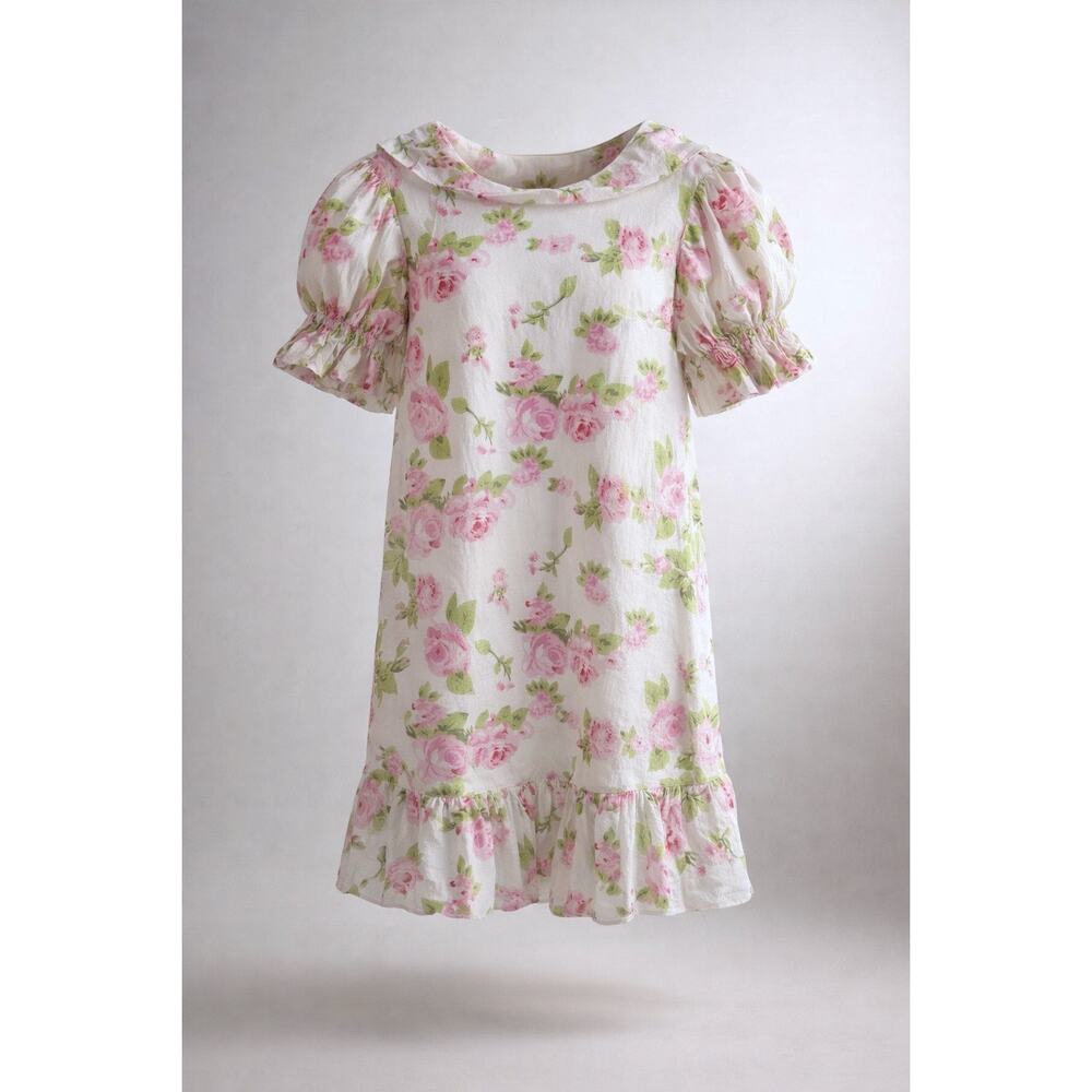 #91 YO BABY! Girls' Floral Ruffle Dress White/Pink Roses Size 5T